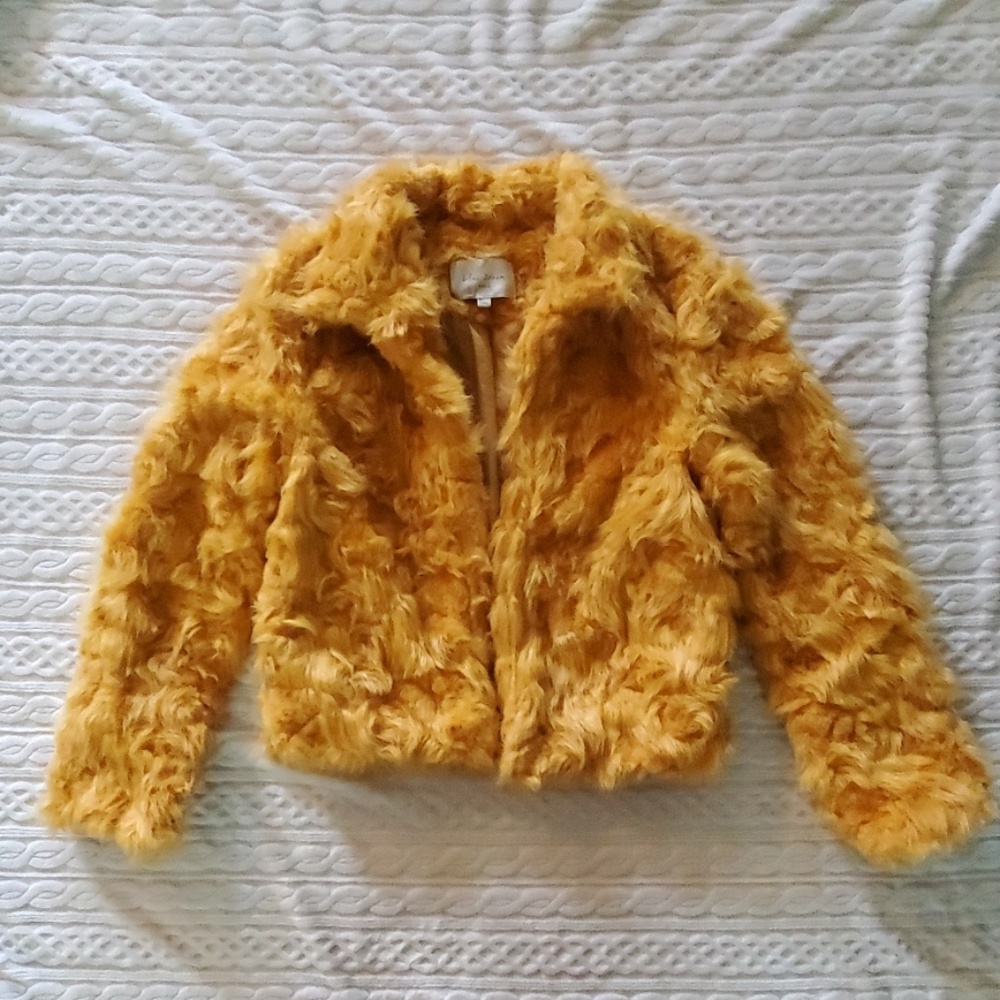 Mustard yellow faux fur coat